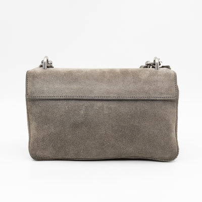 Chain Flap Shoulder Bag Grey Suede