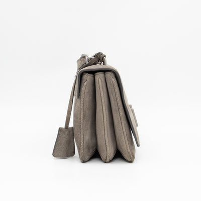 Chain Flap Shoulder Bag Grey Suede