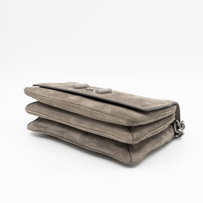 Chain Flap Shoulder Bag Grey Suede