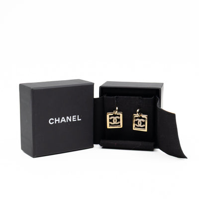CC in Square Crystal Dangle Earrings Gold