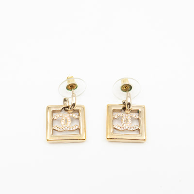 CC in Square Crystal Dangle Earrings Gold
