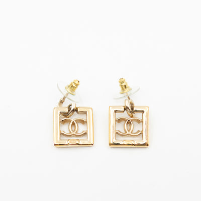 CC in Square Crystal Dangle Earrings Gold