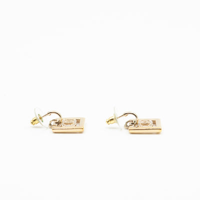 CC in Square Crystal Dangle Earrings Gold