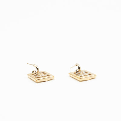 CC in Square Crystal Dangle Earrings Gold