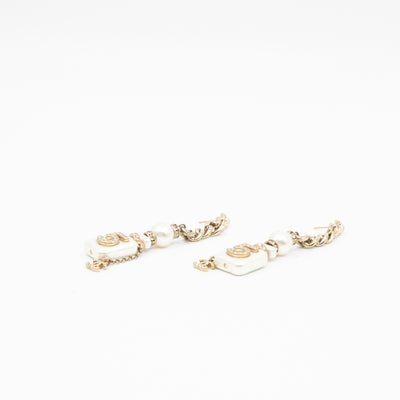 Perfume Bottle 5 Pearl Drop Earrings White Light Gold