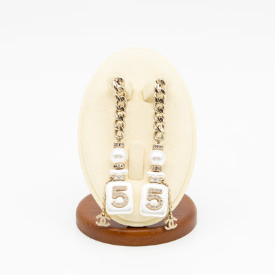 Perfume Bottle 5 Pearl Drop Earrings White Light Gold