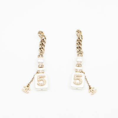 Perfume Bottle 5 Pearl Drop Earrings White Light Gold