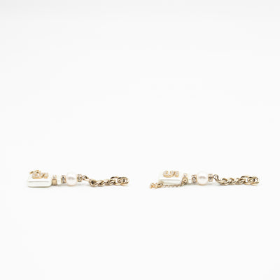 Perfume Bottle 5 Pearl Drop Earrings White Light Gold
