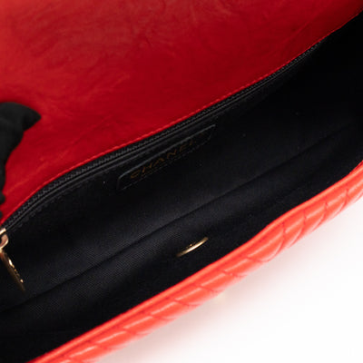 Medallion Charm Flap Bag Medium Red Chevron Calfskin Leather