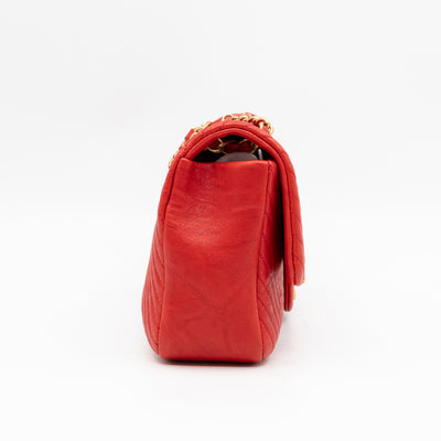 Medallion Charm Flap Bag Medium Red Chevron Calfskin Leather