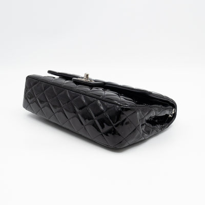 Classic Double Flap Medium Black Patent Leather Silver