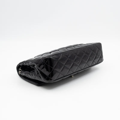 Classic Double Flap Medium Black Patent Leather Silver