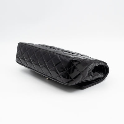 Classic Double Flap Medium Black Patent Leather Silver