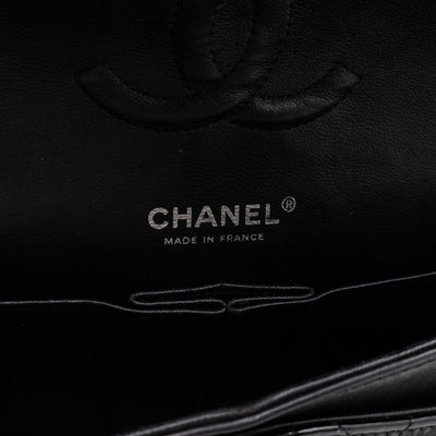 Classic Double Flap Medium Black Patent Leather Silver