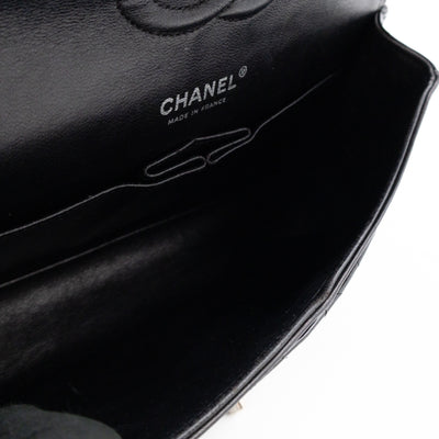 Classic Double Flap Medium Black Patent Leather Silver