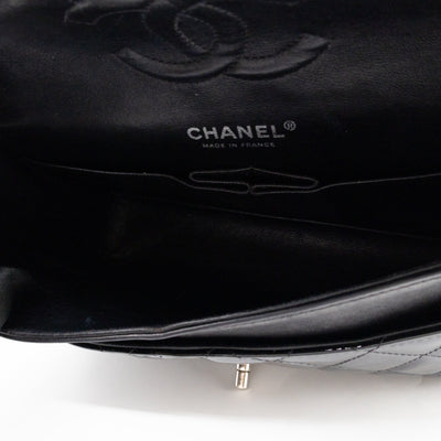 Classic Double Flap Medium Black Patent Leather Silver