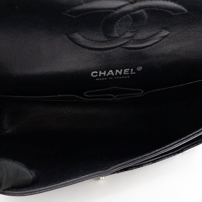Classic Double Flap Medium Black Patent Leather Silver