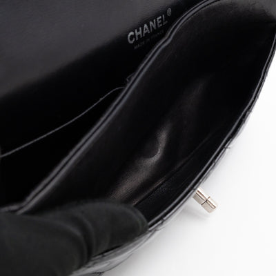Classic Double Flap Medium Black Patent Leather Silver