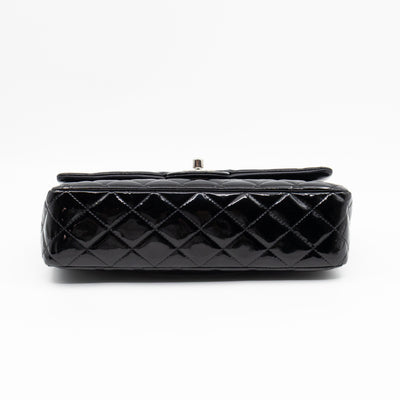 Classic Double Flap Medium Black Patent Leather Silver