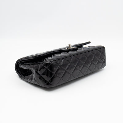 Classic Double Flap Medium Black Patent Leather Silver