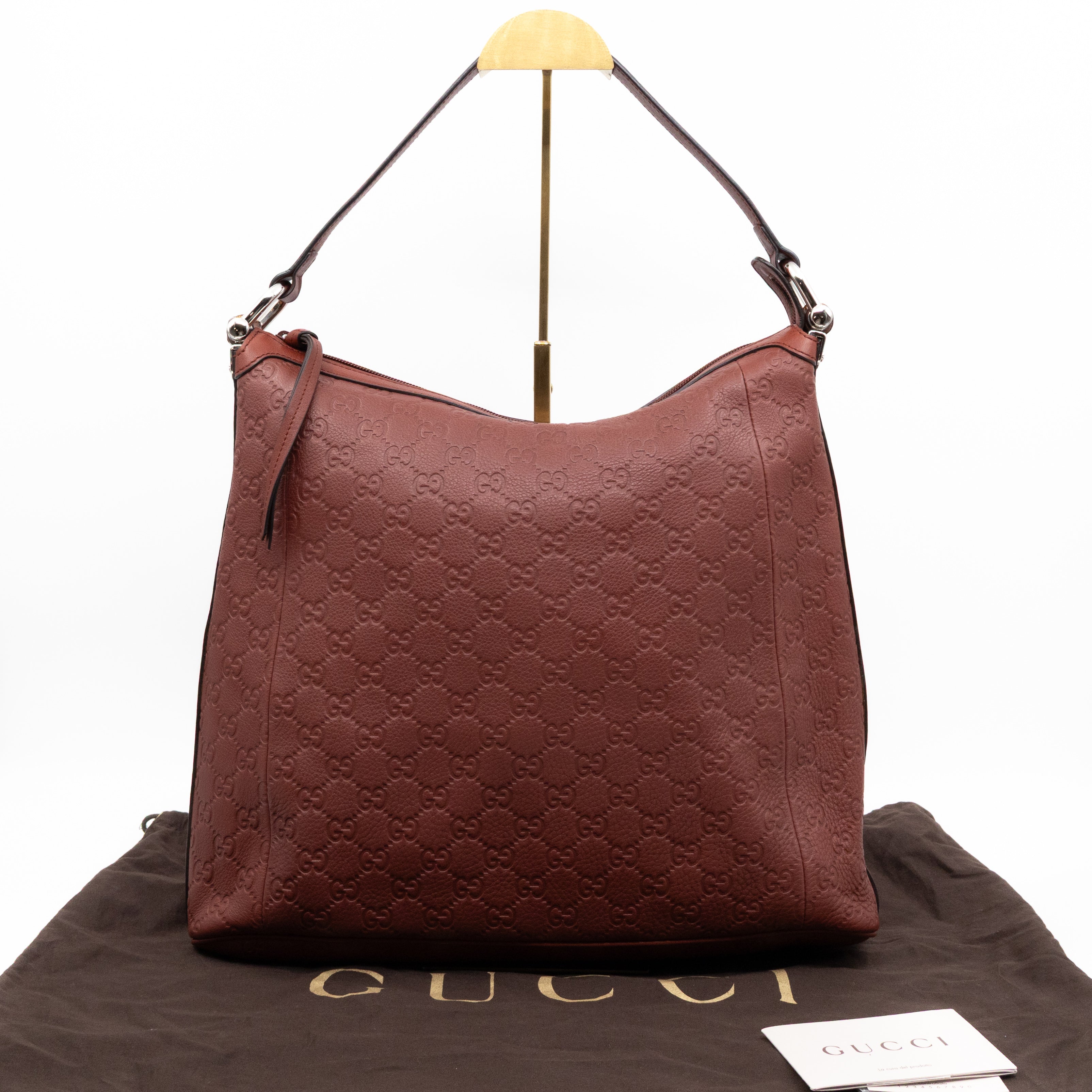 Bamboo D-Ring Hobo Large Burgundy Guccissima Leather