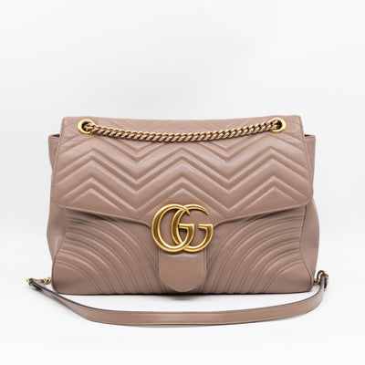 GG Marmont Large Flap Shoulder Bag Beige Leather