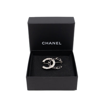 CC Crystal & Leather Silver-tone Brooch