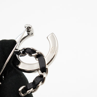 CC Crystal & Leather Silver-tone Brooch