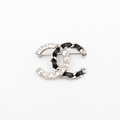 CC Crystal & Leather Silver-tone Brooch