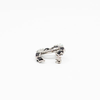 CC Crystal & Leather Silver-tone Brooch