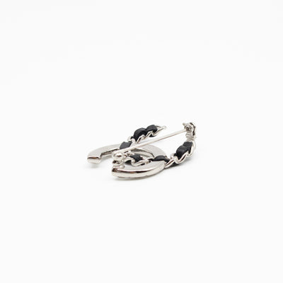 CC Crystal & Leather Silver-tone Brooch