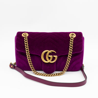 GG Marmont Flap Small Purple Velvet Aged Gold