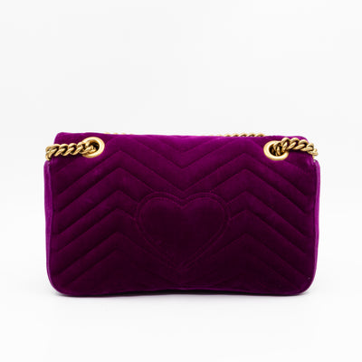 GG Marmont Flap Small Purple Velvet Aged Gold