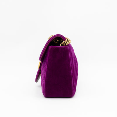 GG Marmont Flap Small Purple Velvet Aged Gold