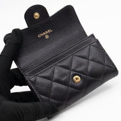 Classic Flap Card Wallet Black Caviar Leather
