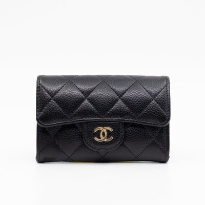Classic Flap Card Wallet Black Caviar Leather