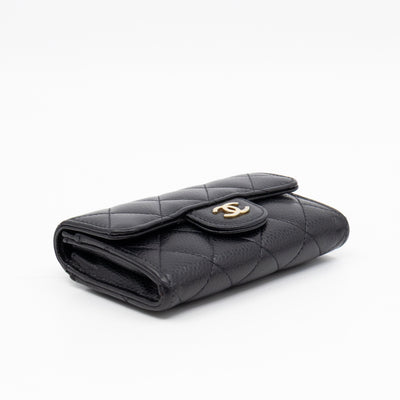 Classic Flap Card Wallet Black Caviar Leather