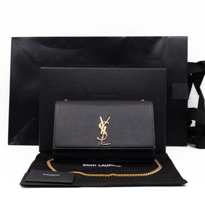 Kate Medium Black Grained Leather Gold
