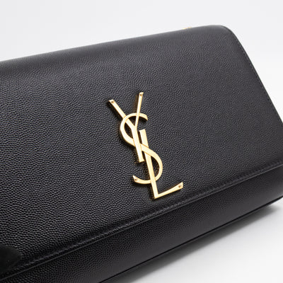 Kate Medium Black Grained Leather Gold