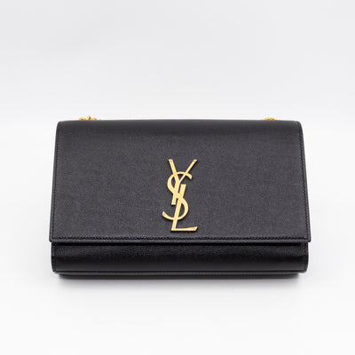 Kate Medium Black Grained Leather Gold