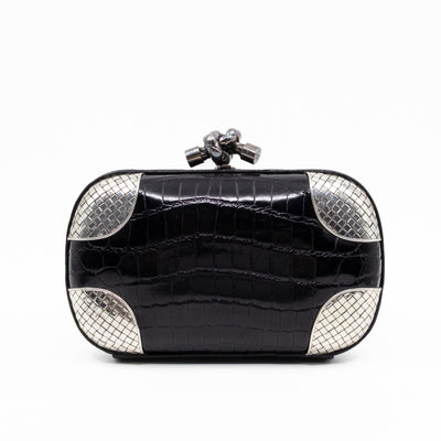 Knot Clutch Black Alligator Leather & Silver