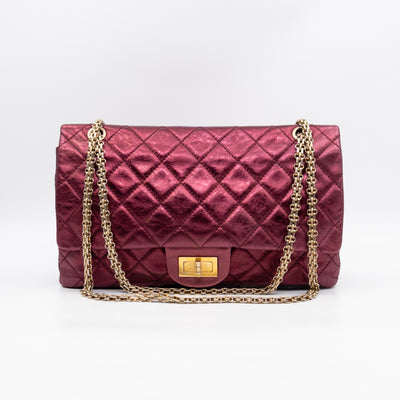 2.55 Reissue 227 Double Flap Bag Burgundy Metallic Leather