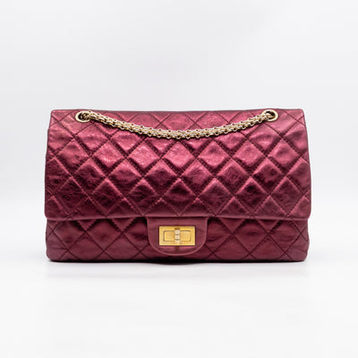 2.55 Reissue 227 Double Flap Bag Burgundy Metallic Leather