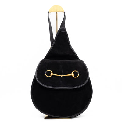 Vintage Horsebit Sling Bag Black Suede