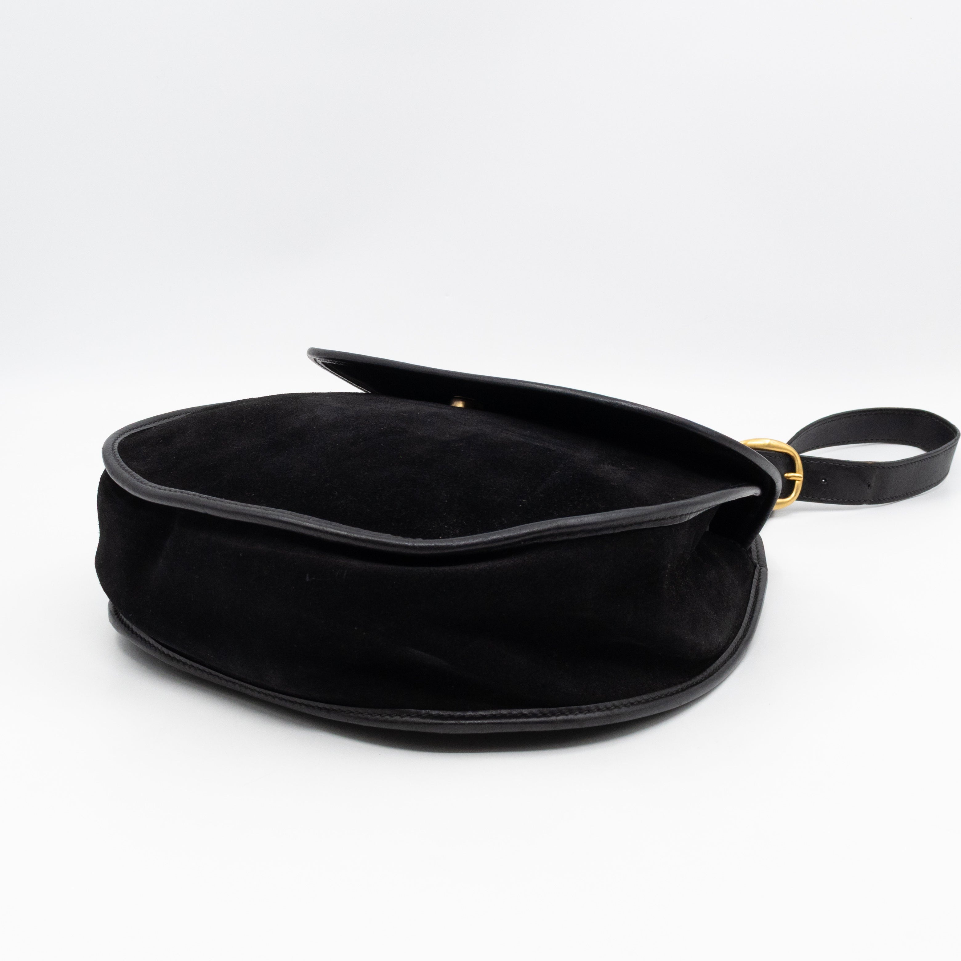 Vintage Horsebit Sling Bag Black Suede
