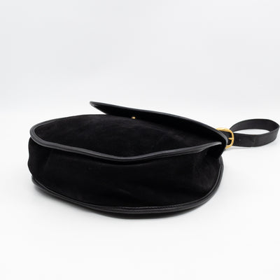 Vintage Horsebit Sling Bag Black Suede