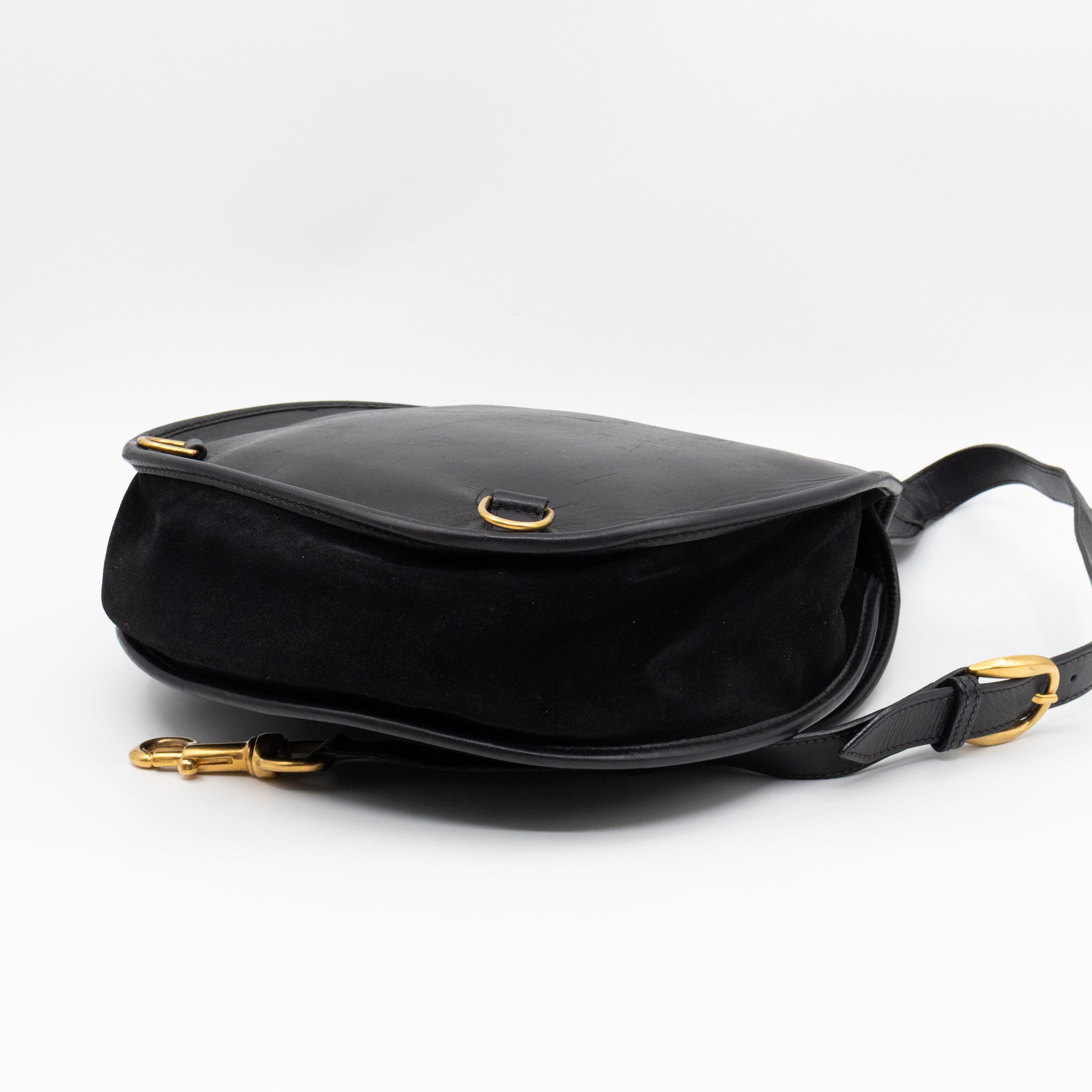 Vintage Horsebit Sling Bag Black Suede