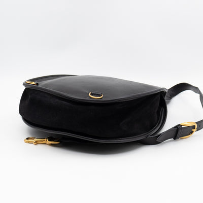Vintage Horsebit Sling Bag Black Suede