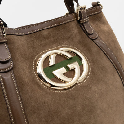 Interlocking G Britt Hobo Bag Brown Suede Leather