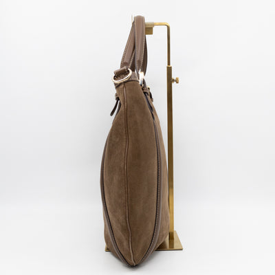 Interlocking G Britt Hobo Bag Brown Suede Leather